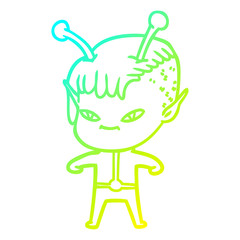 cold gradient line drawing cute cartoon alien girl