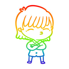 rainbow gradient line drawing cartoon woman