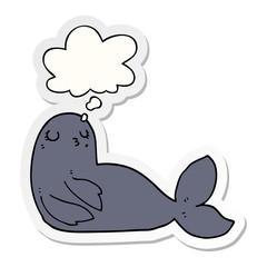 cartoon seal and thought bubble as a printed sticker