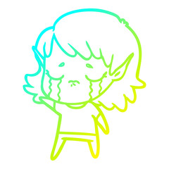cold gradient line drawing cartoon crying elf girl