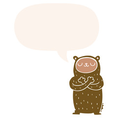cartoon bear and speech bubble in retro style