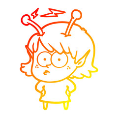 warm gradient line drawing cartoon alien girl
