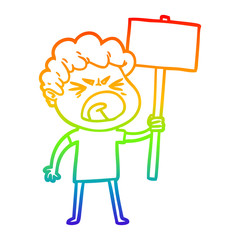 rainbow gradient line drawing cartoon furious man