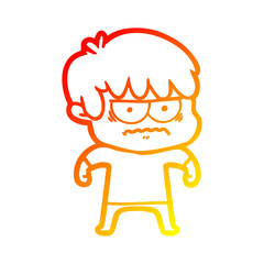 warm gradient line drawing annoyed cartoon boy