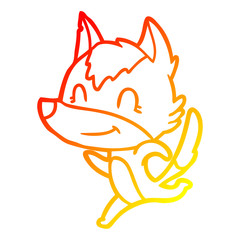 warm gradient line drawing friendly cartoon wolf running