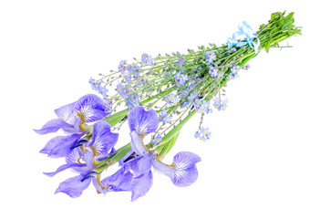 Small bouquet of blue garden flowers. Photo