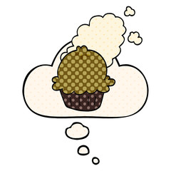 cute cartoon pie and thought bubble in comic book style