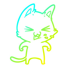 cold gradient line drawing cartoon cat hissing