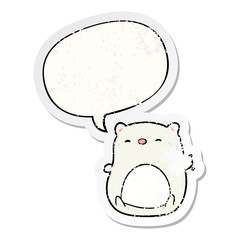 cute cartoon polar bear and speech bubble distressed sticker
