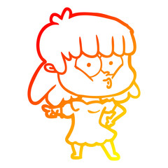 warm gradient line drawing cartoon whistling girl