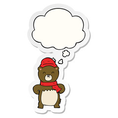 cute cartoon bear and thought bubble as a printed sticker