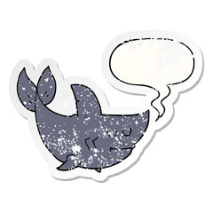 cartoon shark and speech bubble distressed sticker