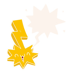 cartoon lightning bolt and speech bubble in retro style