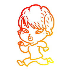 warm gradient line drawing cartoon woman