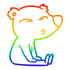 rainbow gradient line drawing cartoon whistling bear sitting