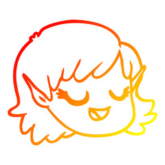 warm gradient line drawing cartoon elf girl