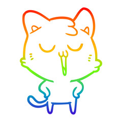 rainbow gradient line drawing cartoon cat singing