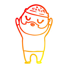 warm gradient line drawing cartoon man with beard