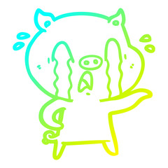 cold gradient line drawing crying pig cartoon