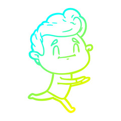 cold gradient line drawing running cartoon man