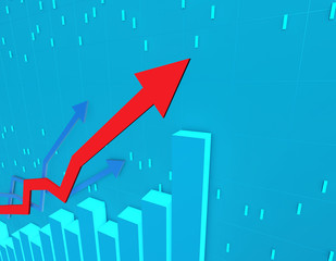 Financial business success arrow, career success and stock market statistics chart