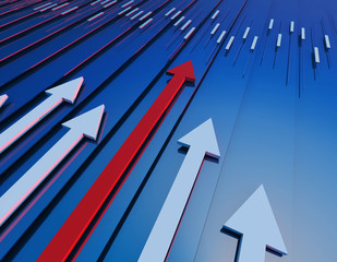 Financial business success arrow, career success and stock market statistics chart