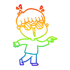 rainbow gradient line drawing cartoon boy wearing spectacles