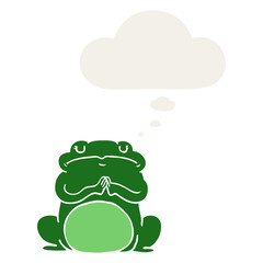 cartoon arrogant frog and thought bubble in retro style