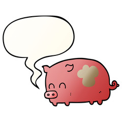 cute cartoon pig and speech bubble in smooth gradient style