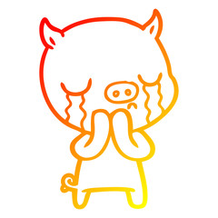 warm gradient line drawing cartoon pig crying