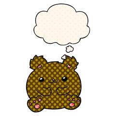 cartoon bear and thought bubble in comic book style