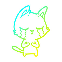 cold gradient line drawing crying cartoon cat