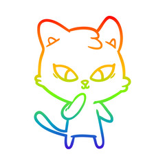 Fototapeta premium rainbow gradient line drawing cute cartoon cat