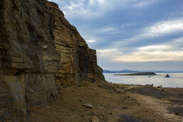 The soft Fossil Cliffs on Maria Island, Tasmania, Australia, are most mostly of fossilised shells, many of which are the thick-shelled clam Eurydesma