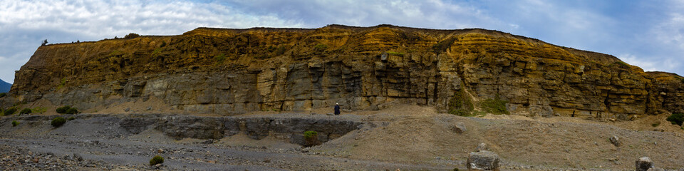 The soft Fossil Cliffs on Maria Island, Tasmania, Australia, are most mostly of fossilised shells, many of which are the thick-shelled clam Eurydesma