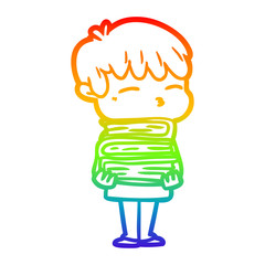 rainbow gradient line drawing cartoon curious boy