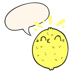 cute cartoon lemon and speech bubble in comic book style