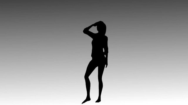 Girl silhouette dance on white background. Full HD footage of silhouette dancer isolated on white background 