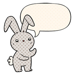 cute cartoon rabbit and speech bubble in comic book style