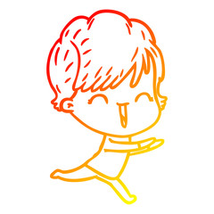 warm gradient line drawing cartoon laughing woman