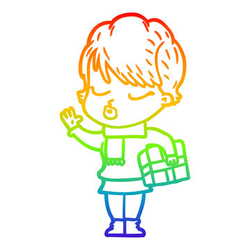 recommend clip art: rainbow gradient line drawing cartoon woman with eyes shut