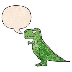 cartoon dinosaur and speech bubble in retro texture style