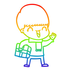 rainbow gradient line drawing happy cartoon boy