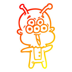 warm gradient line drawing happy cartoon alien