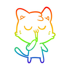 rainbow gradient line drawing cartoon cat yawning