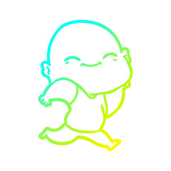 cold gradient line drawing cartoon happy bald man