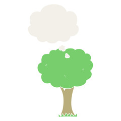 cartoon tree and thought bubble in retro style