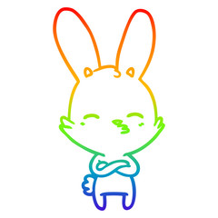rainbow gradient line drawing curious bunny cartoon