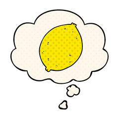 cartoon lemon and thought bubble in comic book style