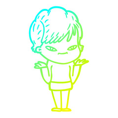 cold gradient line drawing cartoon happy woman